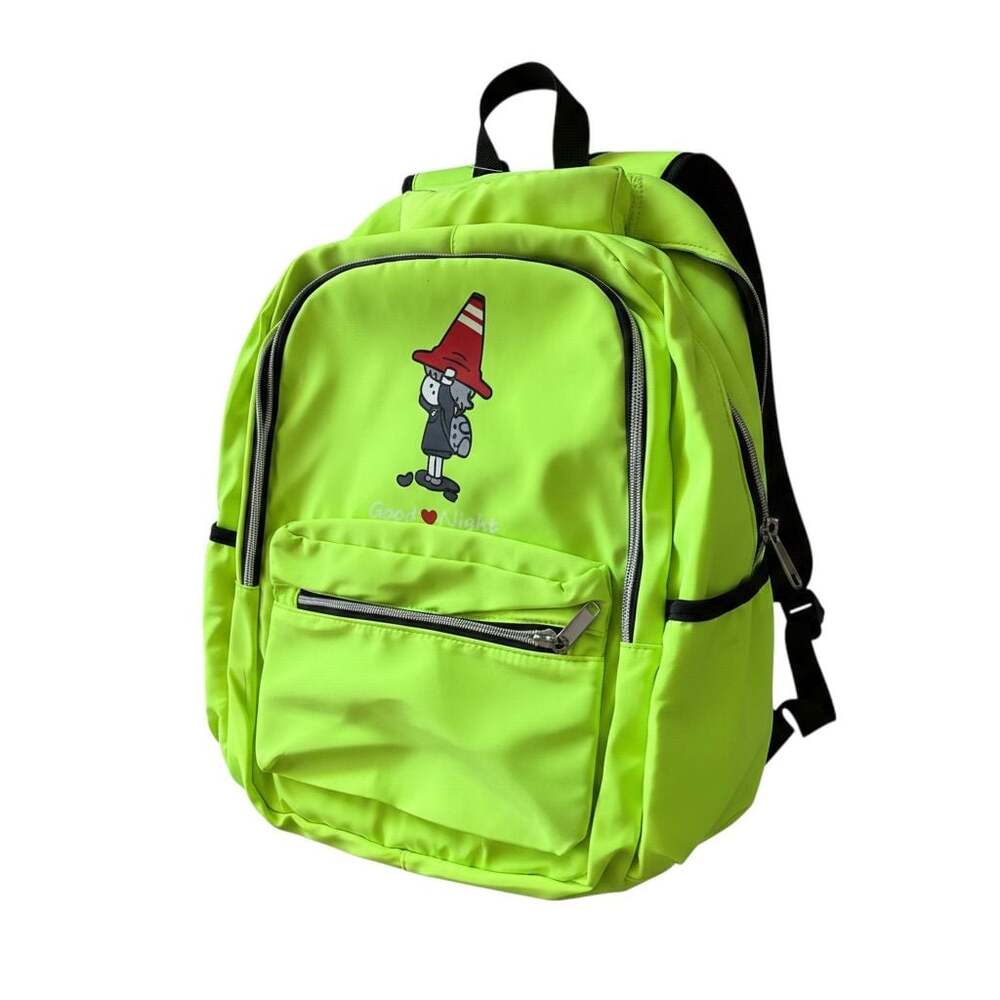 Neon Green Good Night Graphic Casual Backpack